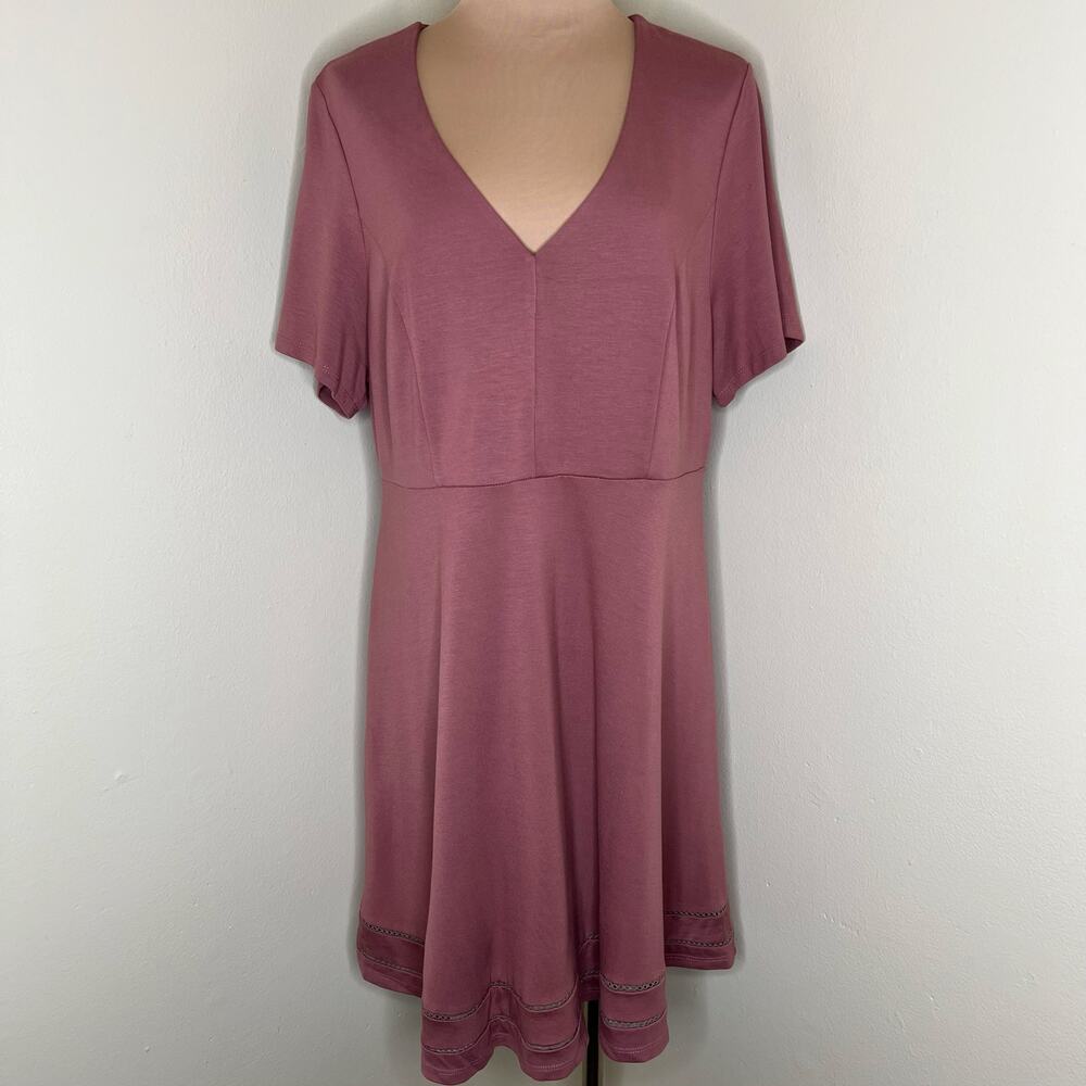 Marybelle Dress 2X Womens Pink V-Neck Mauve Shift A-Line Short Sleeve Versatile